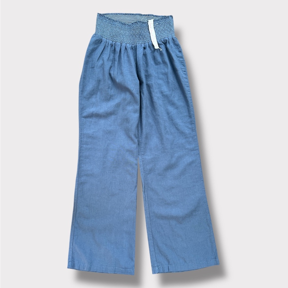 NWOT Kiss & Cry Women’s Wide Leg Linen Blend Pants Blue Grey Size Large